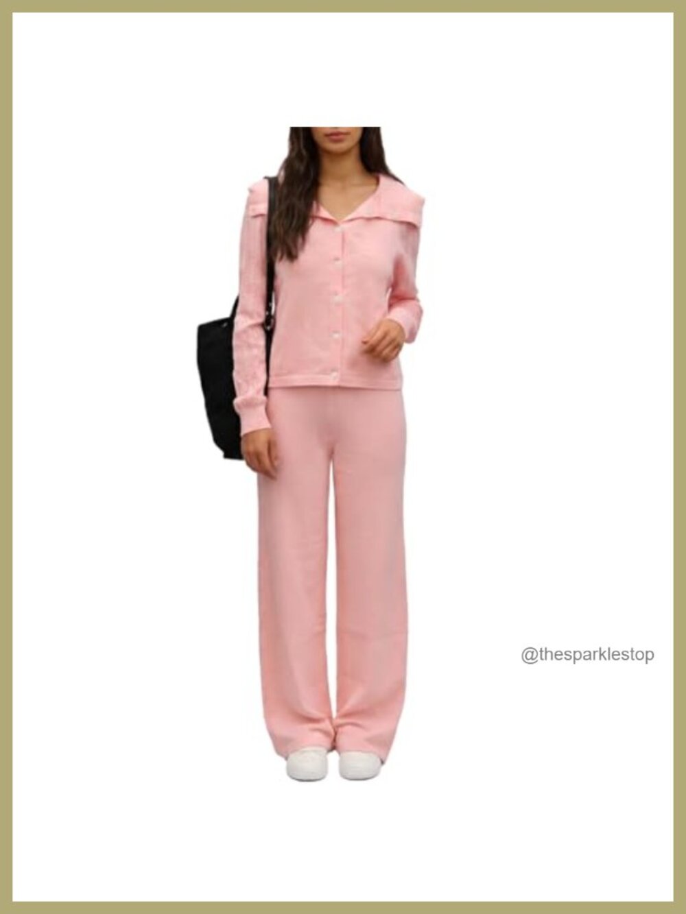 Womens Knit Lounge Set Button Cardigan Drawstring Pants Casual Travel